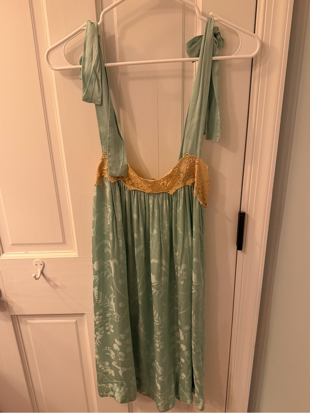 Spell Mint Green Dress with Gold Lace Trim